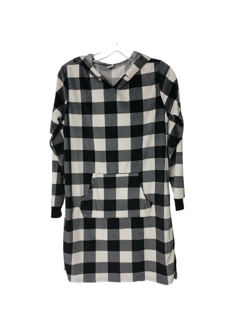 Sleep Chic Size XS Nightgown Hooded Black White Buffalo Check Super Soft #D-40 - Picture 5 of 9